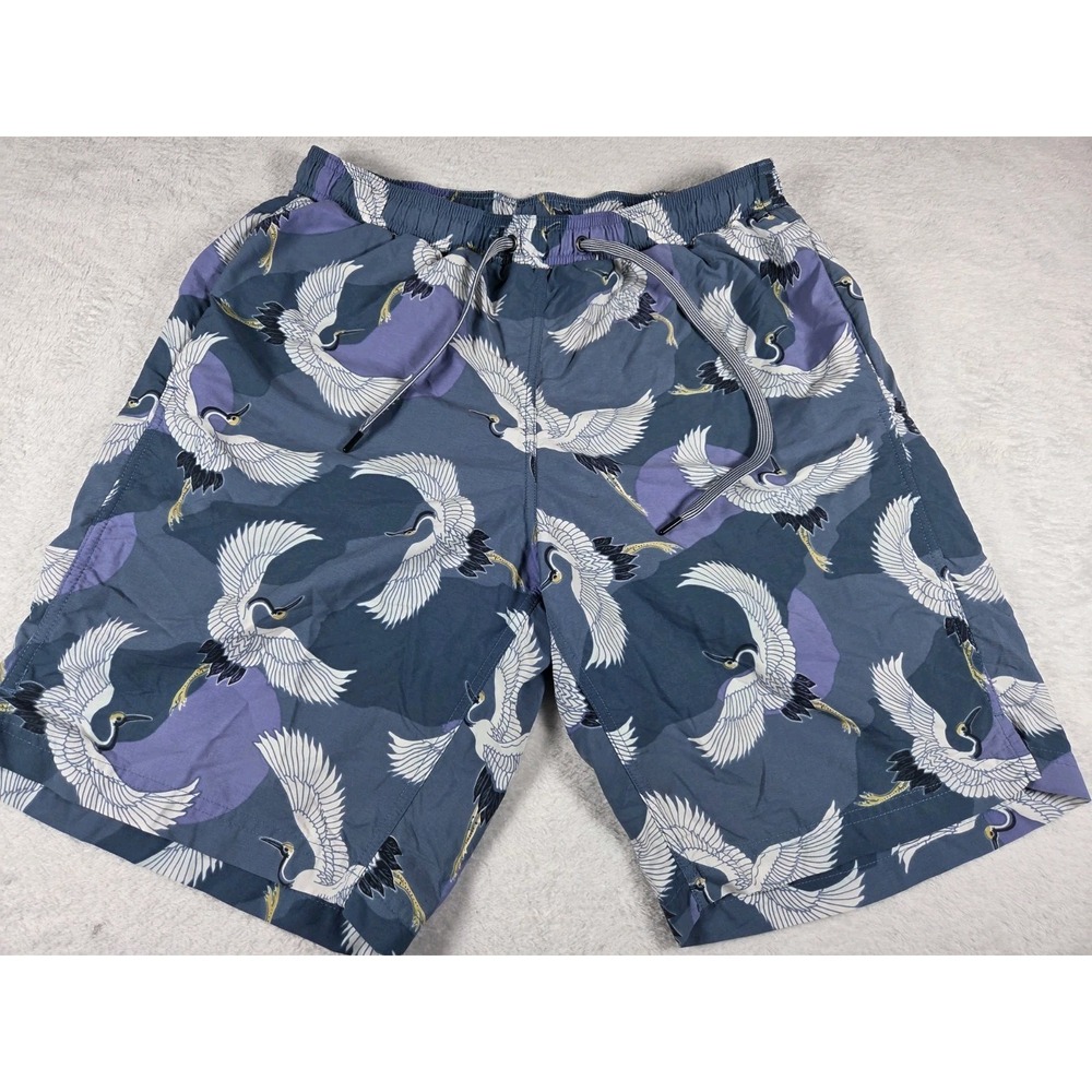 SAXX Cannonball 2N1 Swim Shorts Mens Large Pink Blue Crane Print Ball Park Pouch